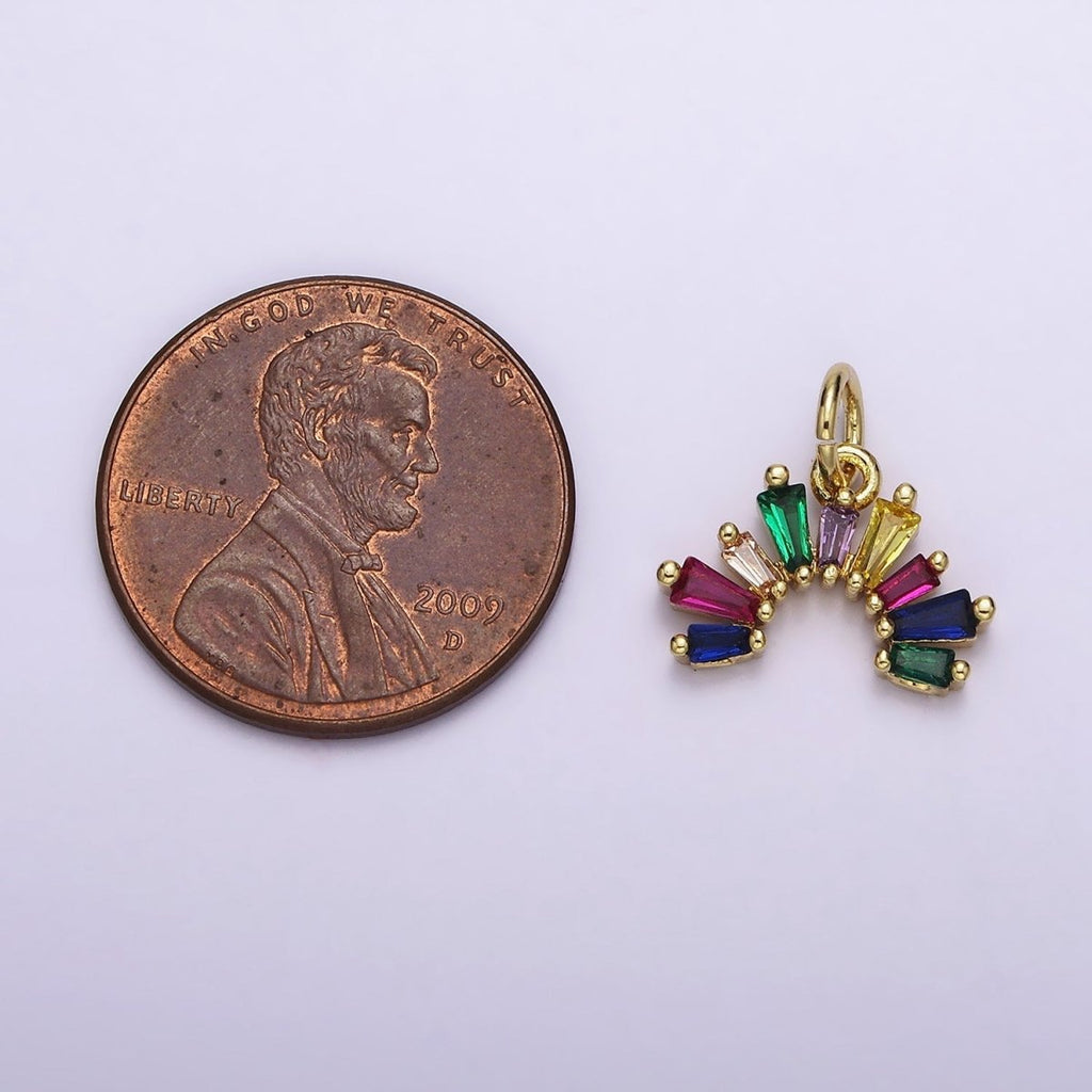 14K Gold plated Multicolor Baguette CZ Rainbow Curve Add-On Charm | AC1448 - DLUXCA