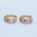 14K Gold plated Multicolor Baguette Dotted CZ Huggie Earrings | AD618 - DLUXCA