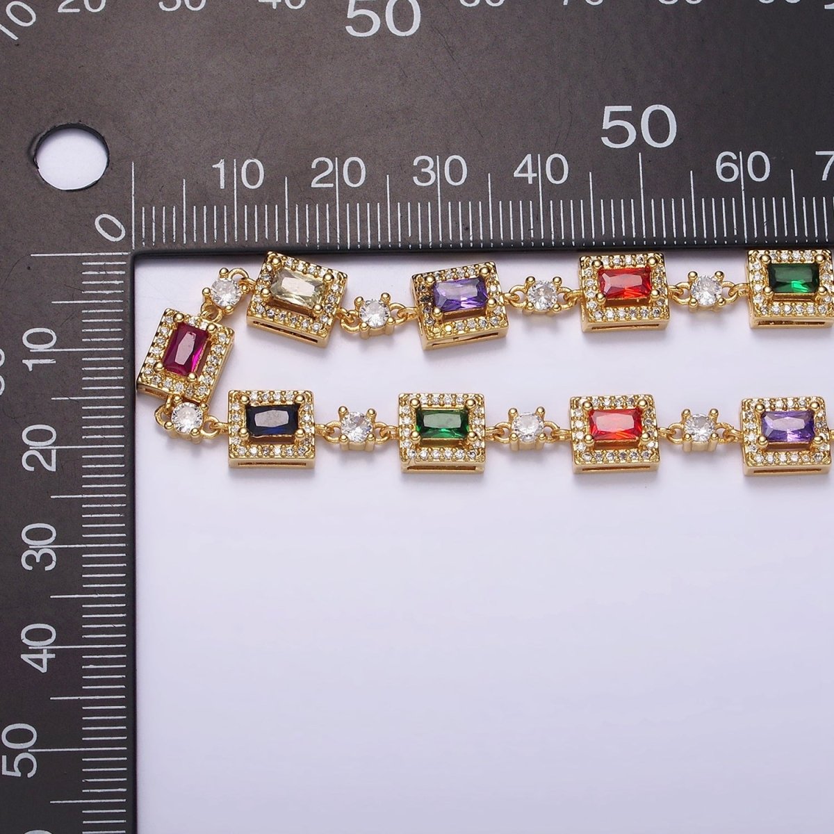 14K Gold plated Multicolor Baguette Micro Paved CZ 15 Inch Choker Chain Necklace | WA-2135 Clearance Pricing - DLUXCA