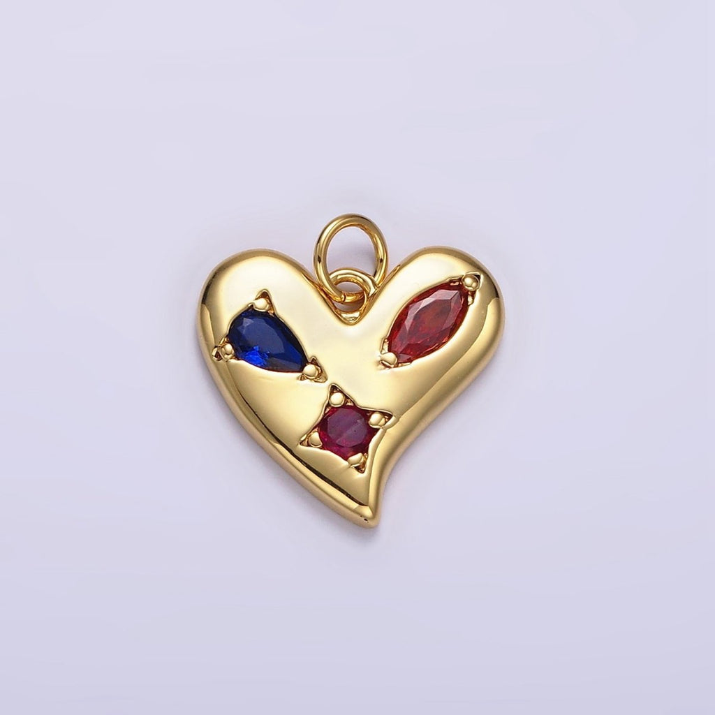 14K Gold plated Multicolor CZ Abstract Heart Charm in Gold & Silver | AG395 AG396