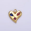 14K Gold plated Multicolor CZ Abstract Heart Charm in Gold & Silver | AG395 AG396