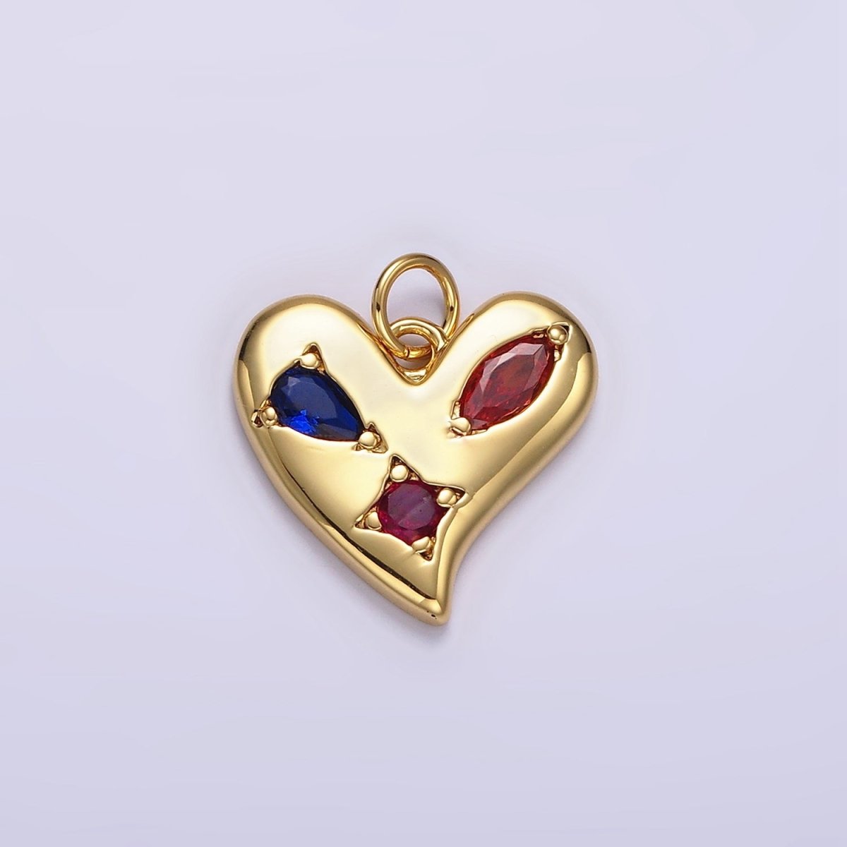 14K Gold plated Multicolor CZ Abstract Heart Charm in Gold & Silver | AG395 AG396