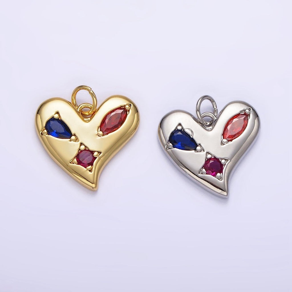 14K Gold plated Multicolor CZ Abstract Heart Charm in Gold & Silver | AG395 AG396