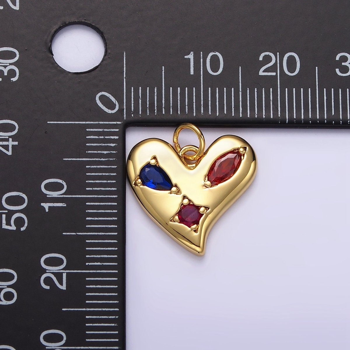 14K Gold plated Multicolor CZ Abstract Heart Charm in Gold & Silver | AG395 AG396