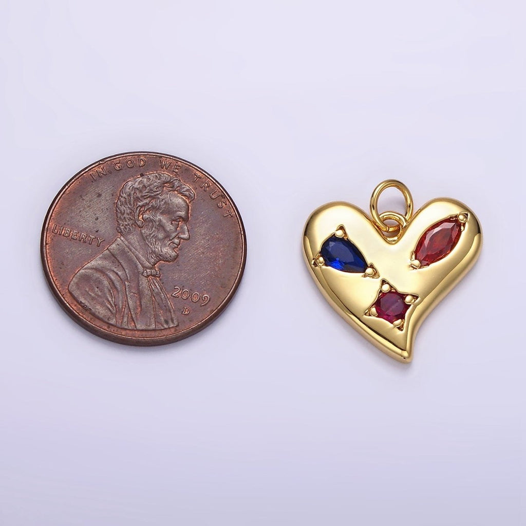 14K Gold plated Multicolor CZ Abstract Heart Charm in Gold & Silver | AG395 AG396