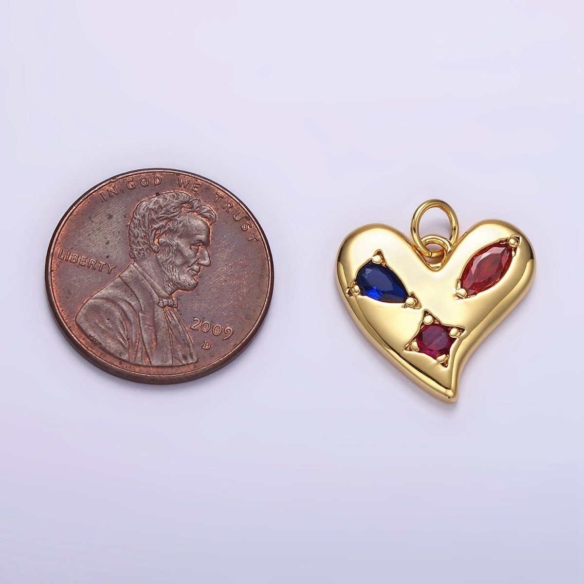 14K Gold plated Multicolor CZ Abstract Heart Charm in Gold & Silver | AG395 AG396