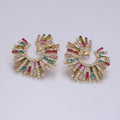 14K Gold plated Multicolor CZ Baguette Micro Paved Circular Stud Earrings Set | AE405 - DLUXCA