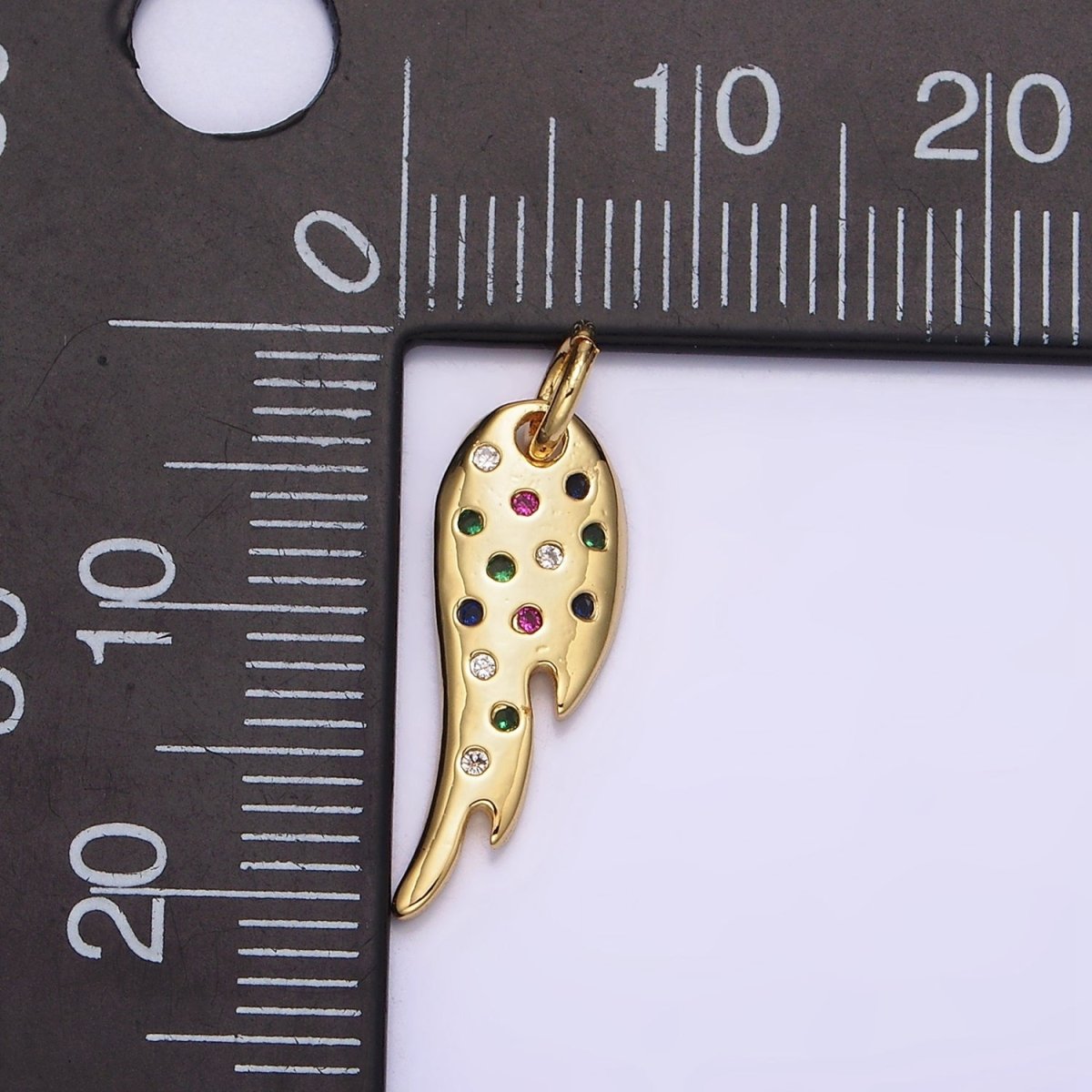 14K Gold plated Multicolor CZ Dotted Curved Teardrop Wings Charm | N1523 - DLUXCA