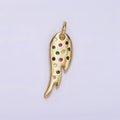 14K Gold plated Multicolor CZ Dotted Curved Teardrop Wings Charm | N1523 - DLUXCA