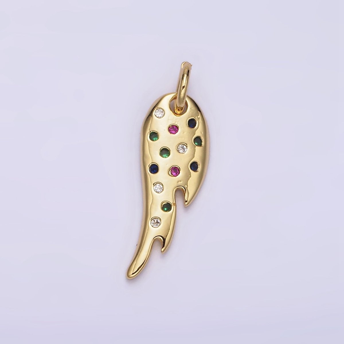 14K Gold plated Multicolor CZ Dotted Curved Teardrop Wings Charm | N1523 - DLUXCA