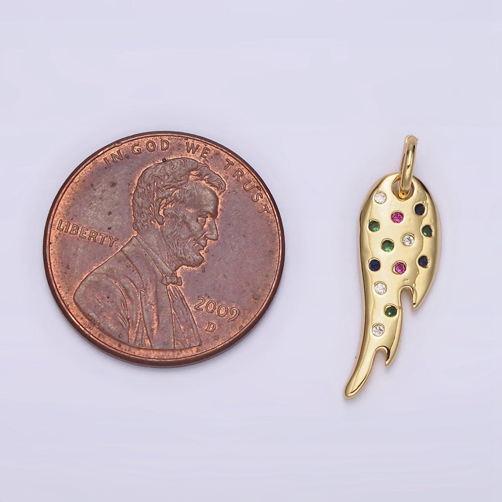 14K Gold plated Multicolor CZ Dotted Curved Teardrop Wings Charm | N1523 - DLUXCA