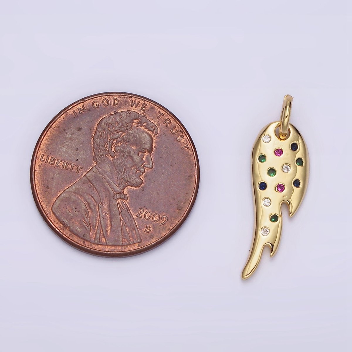 14K Gold plated Multicolor CZ Dotted Curved Teardrop Wings Charm | N1523 - DLUXCA