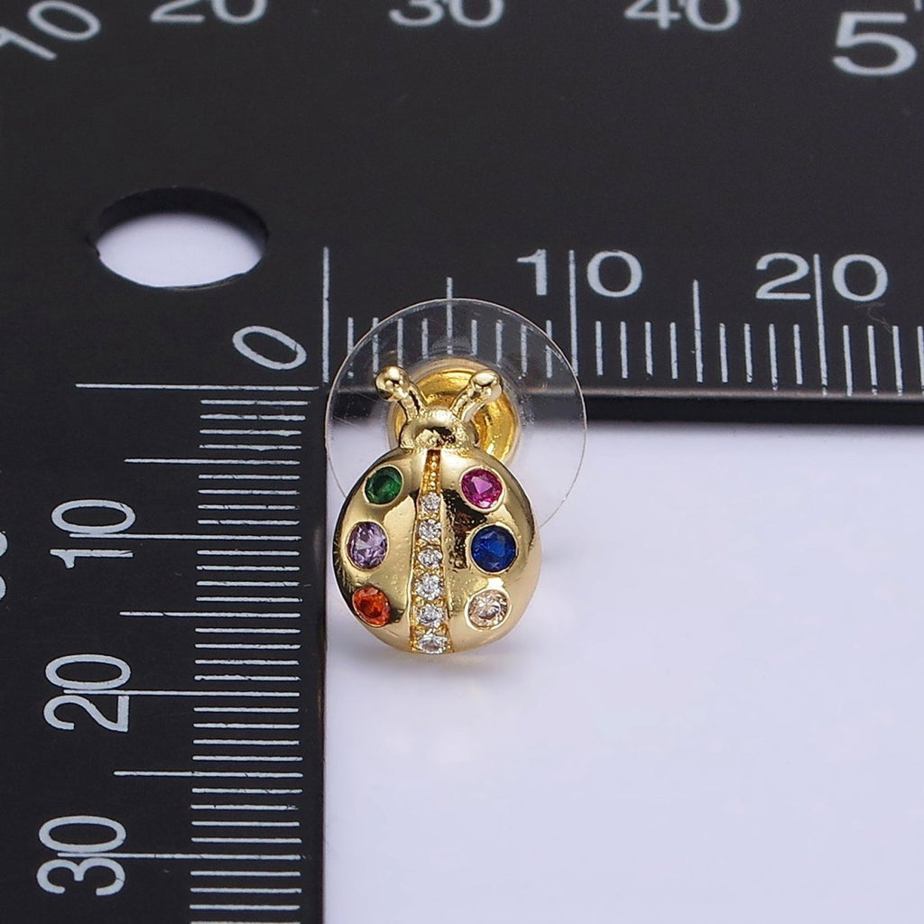 14K Gold plated Multicolor CZ Ladybug Insect Stud Earrings | AE861 - DLUXCA