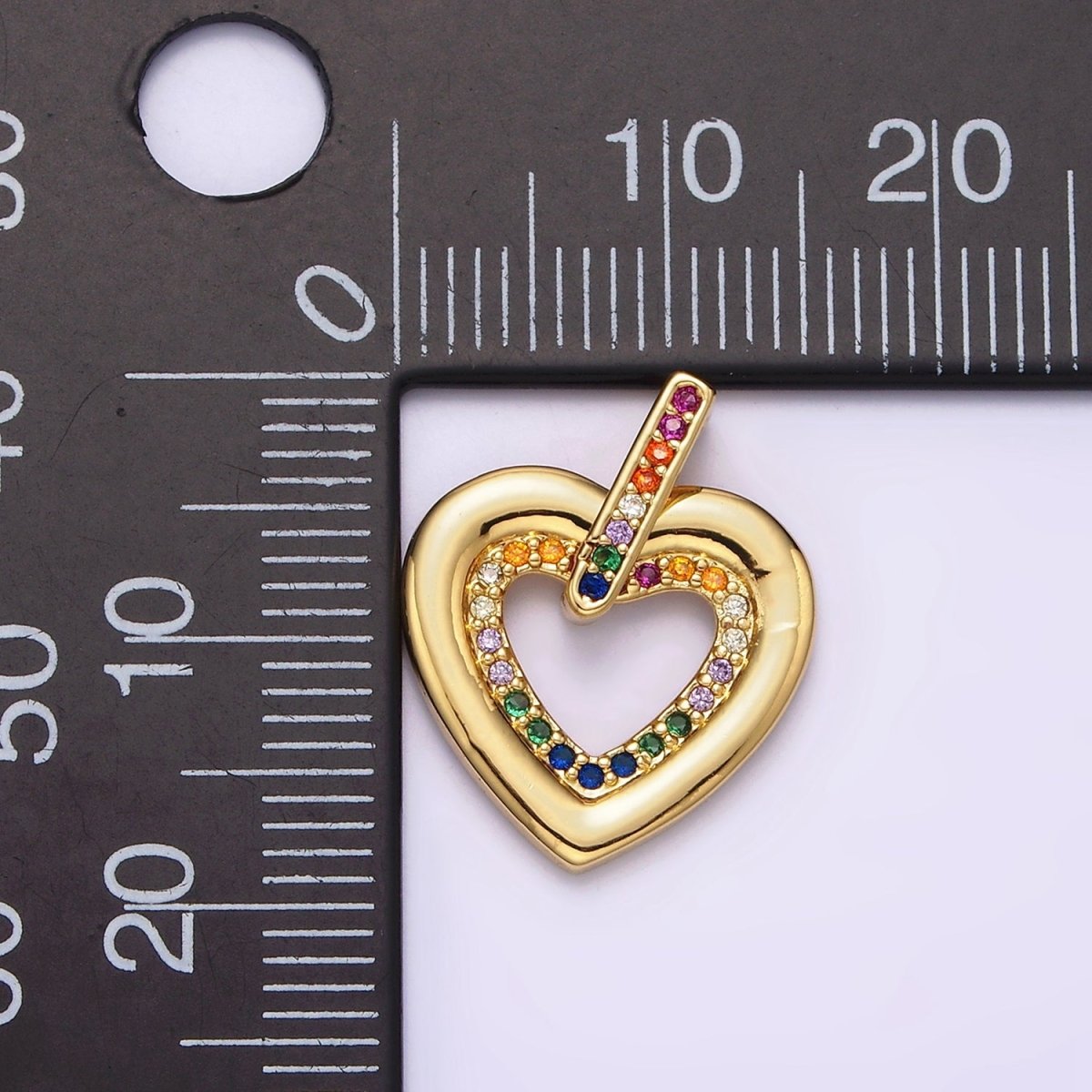 14K Gold plated Multicolor CZ Micro Paved Open Heart Pendant | AA613 - DLUXCA