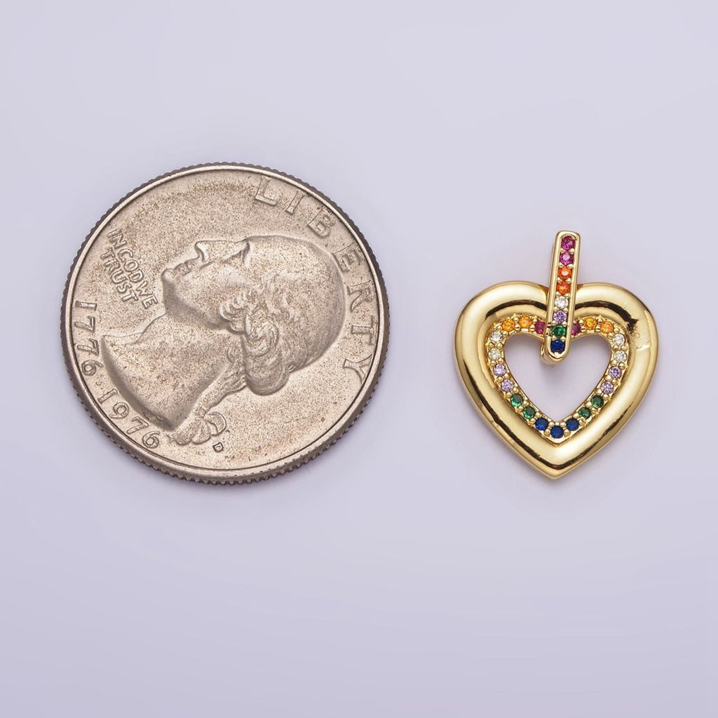 14K Gold plated Multicolor CZ Micro Paved Open Heart Pendant | AA613 - DLUXCA