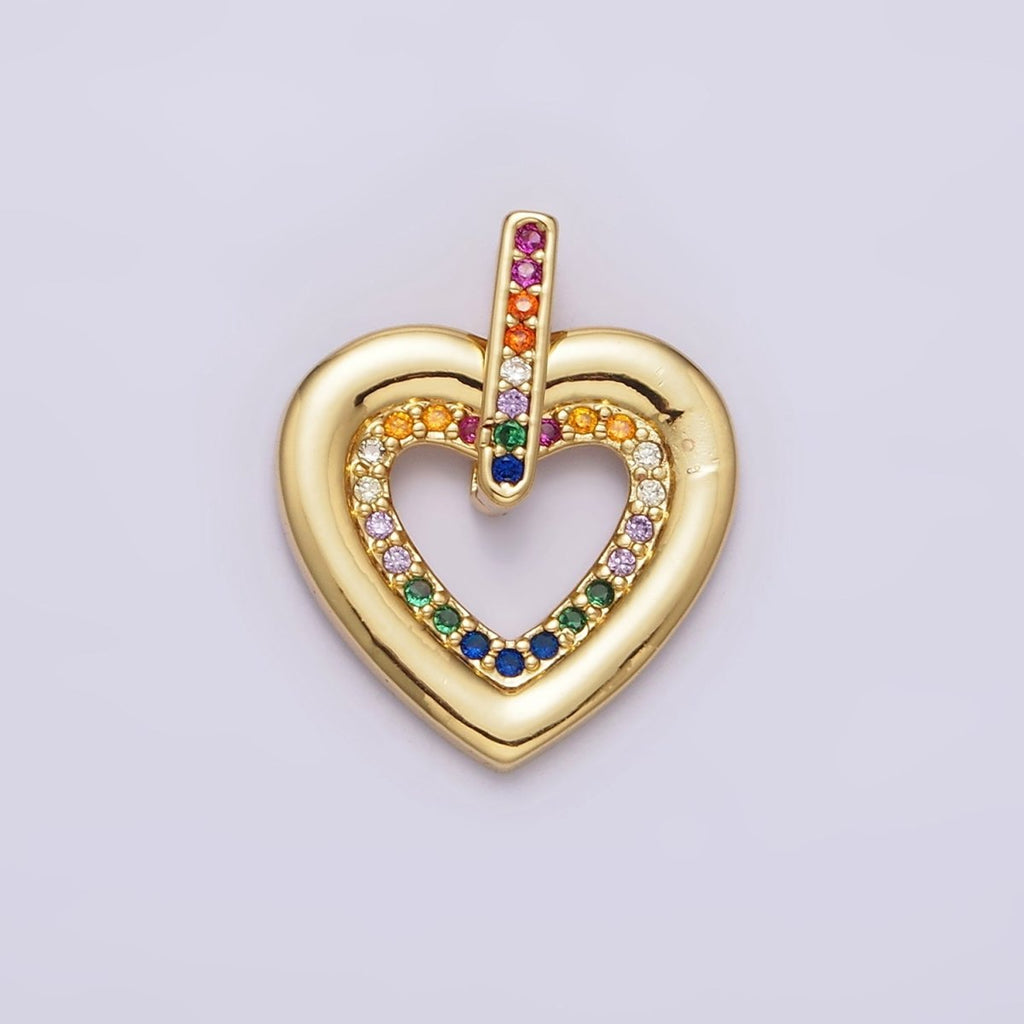 14K Gold plated Multicolor CZ Micro Paved Open Heart Pendant | AA613 - DLUXCA