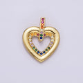 14K Gold plated Multicolor CZ Micro Paved Open Heart Pendant | AA613 - DLUXCA