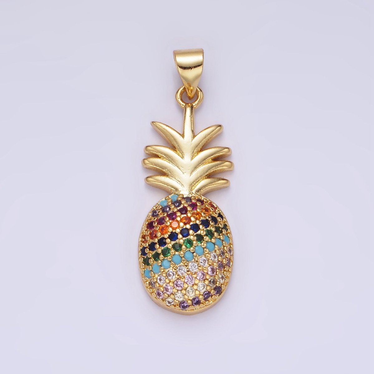 14K Gold plated Multicolor CZ Micro Paved Pineapple Fruit Pendant | AA1148 - DLUXCA