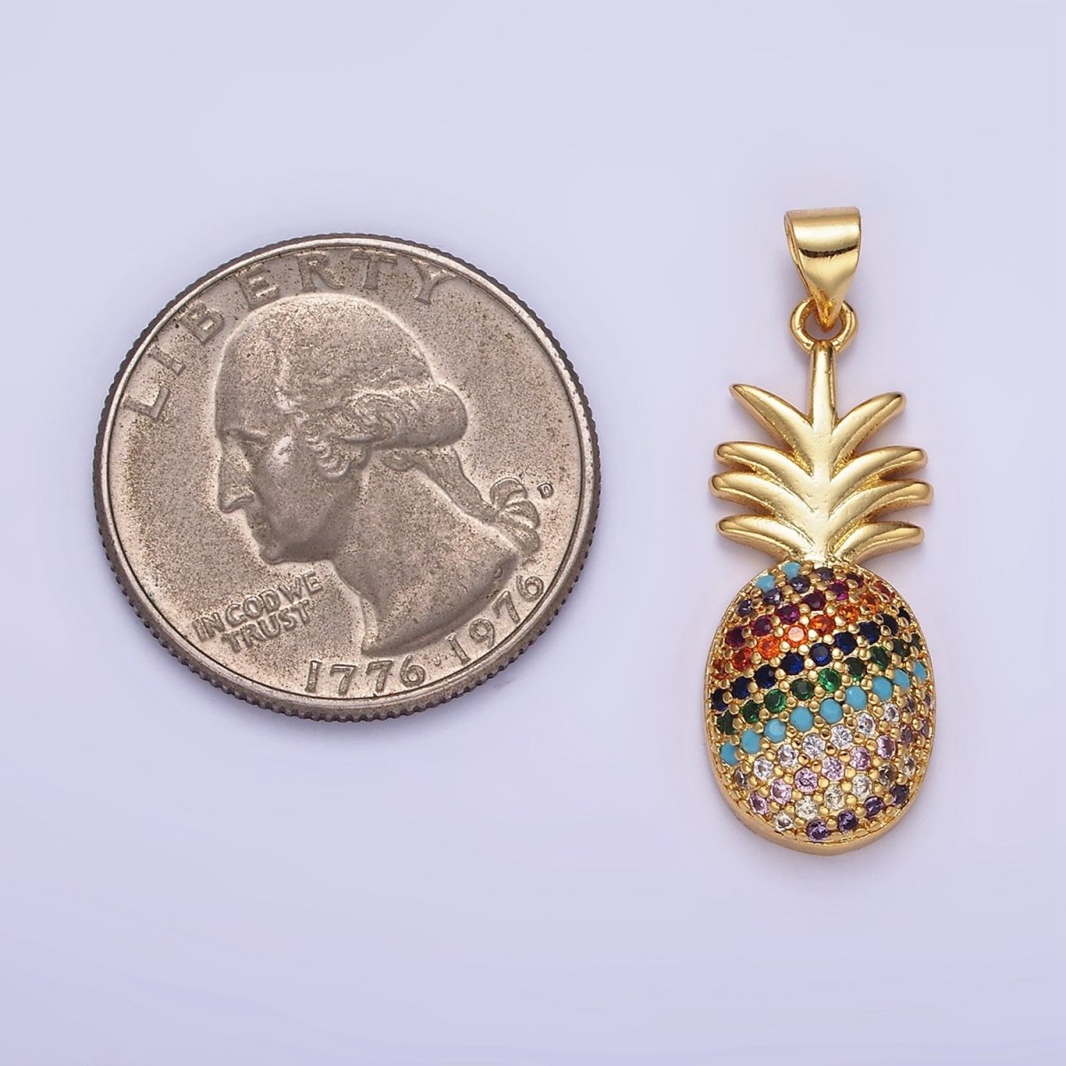 14K Gold plated Multicolor CZ Micro Paved Pineapple Fruit Pendant | AA1148 - DLUXCA