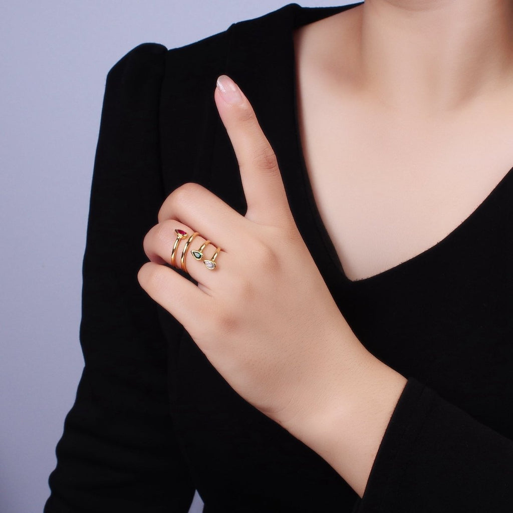 14K Gold plated Multicolor CZ Multiband Open Wrap Ring in Gold & Silver | O-613 O-614