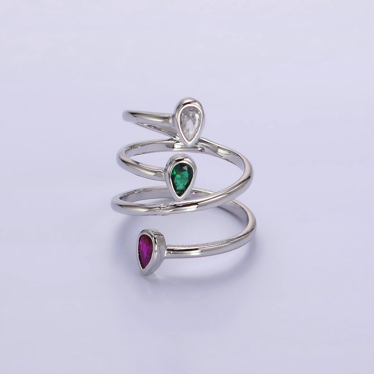 14K Gold plated Multicolor CZ Multiband Open Wrap Ring in Gold & Silver | O-613 O-614