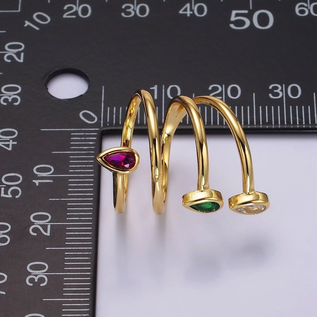 14K Gold plated Multicolor CZ Multiband Open Wrap Ring in Gold & Silver | O-613 O-614
