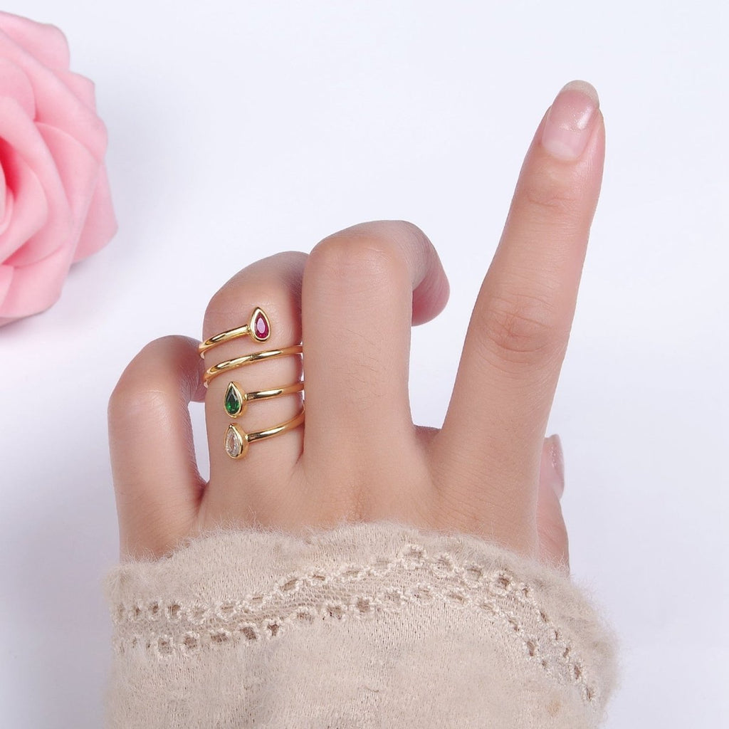 14K Gold plated Multicolor CZ Multiband Open Wrap Ring in Gold & Silver | O-613 O-614