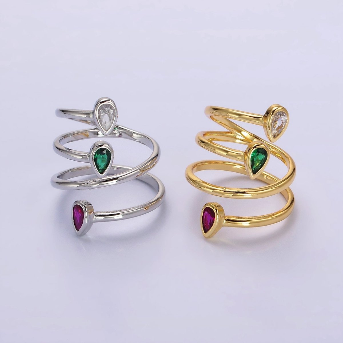 14K Gold plated Multicolor CZ Multiband Open Wrap Ring in Gold & Silver | O-613 O-614