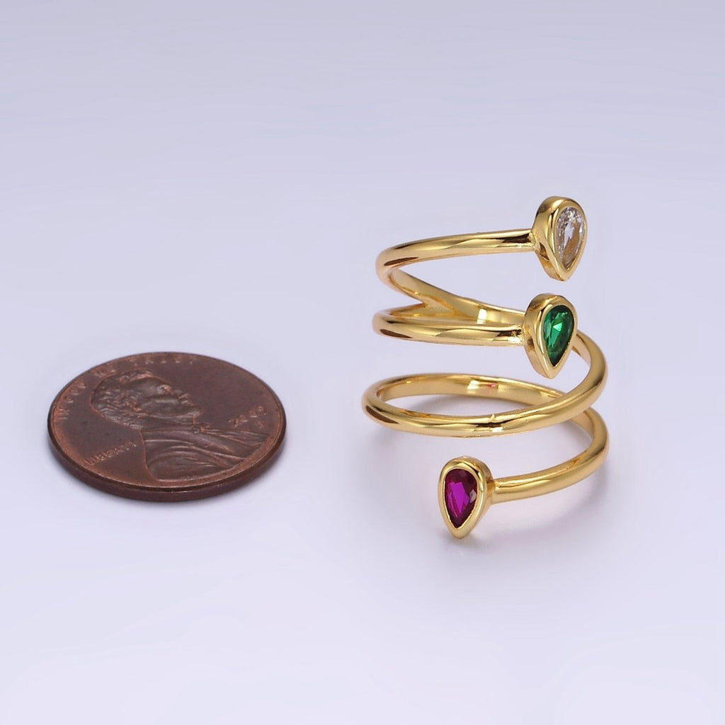 14K Gold plated Multicolor CZ Multiband Open Wrap Ring in Gold & Silver | O-613 O-614