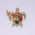 14K Gold plated Multicolor CZ Open Textured Turtle Tortoise Ocean Animal Charm in Gold & Silver | AC833 AC834