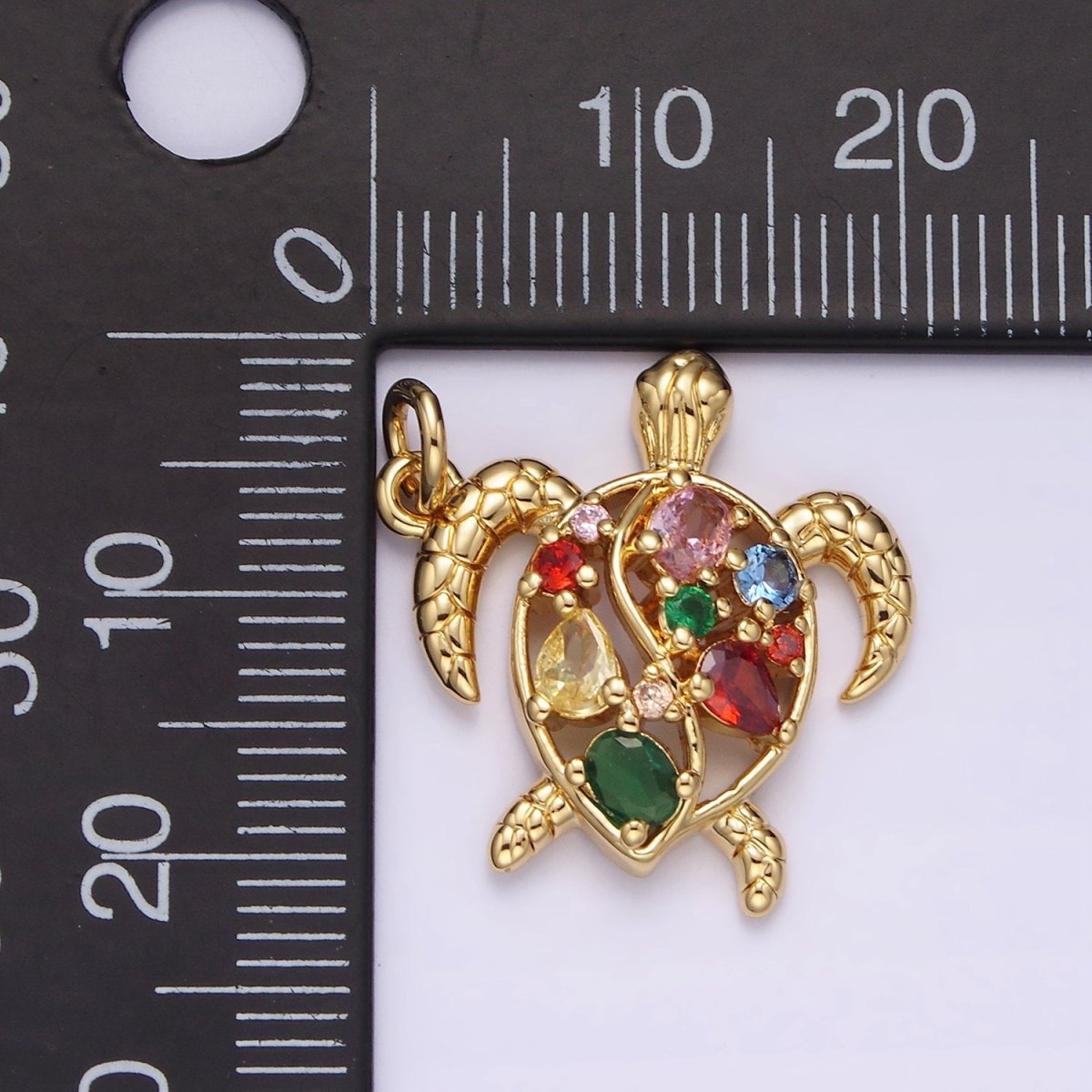 14K Gold plated Multicolor CZ Open Textured Turtle Tortoise Ocean Animal Charm in Gold & Silver | AC833 AC834