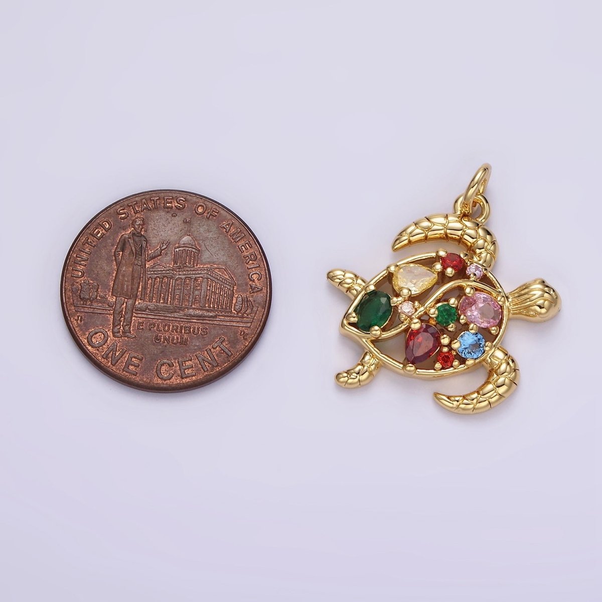 14K Gold plated Multicolor CZ Open Textured Turtle Tortoise Ocean Animal Charm in Gold & Silver | AC833 AC834