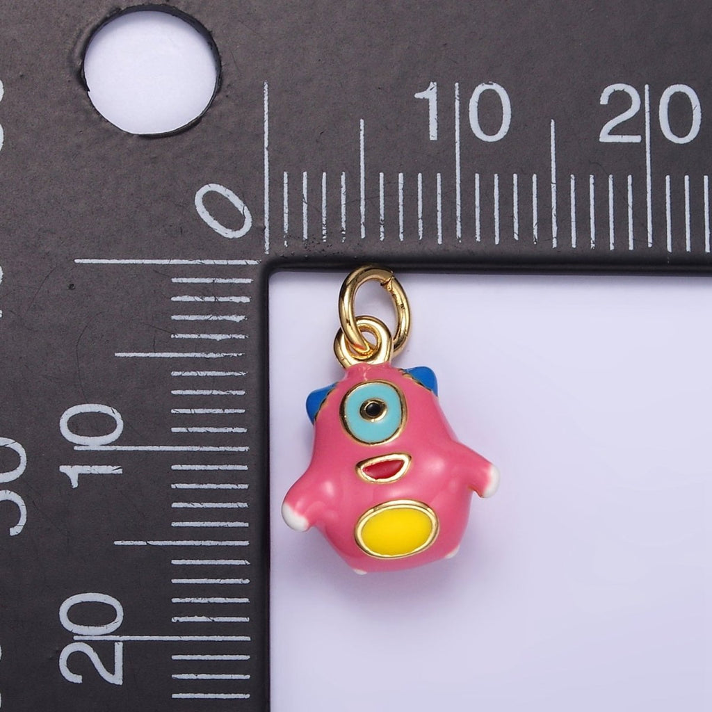 14K Gold plated Multicolor Enamel Alien Monster Puffed Charm | C590 - DLUXCA