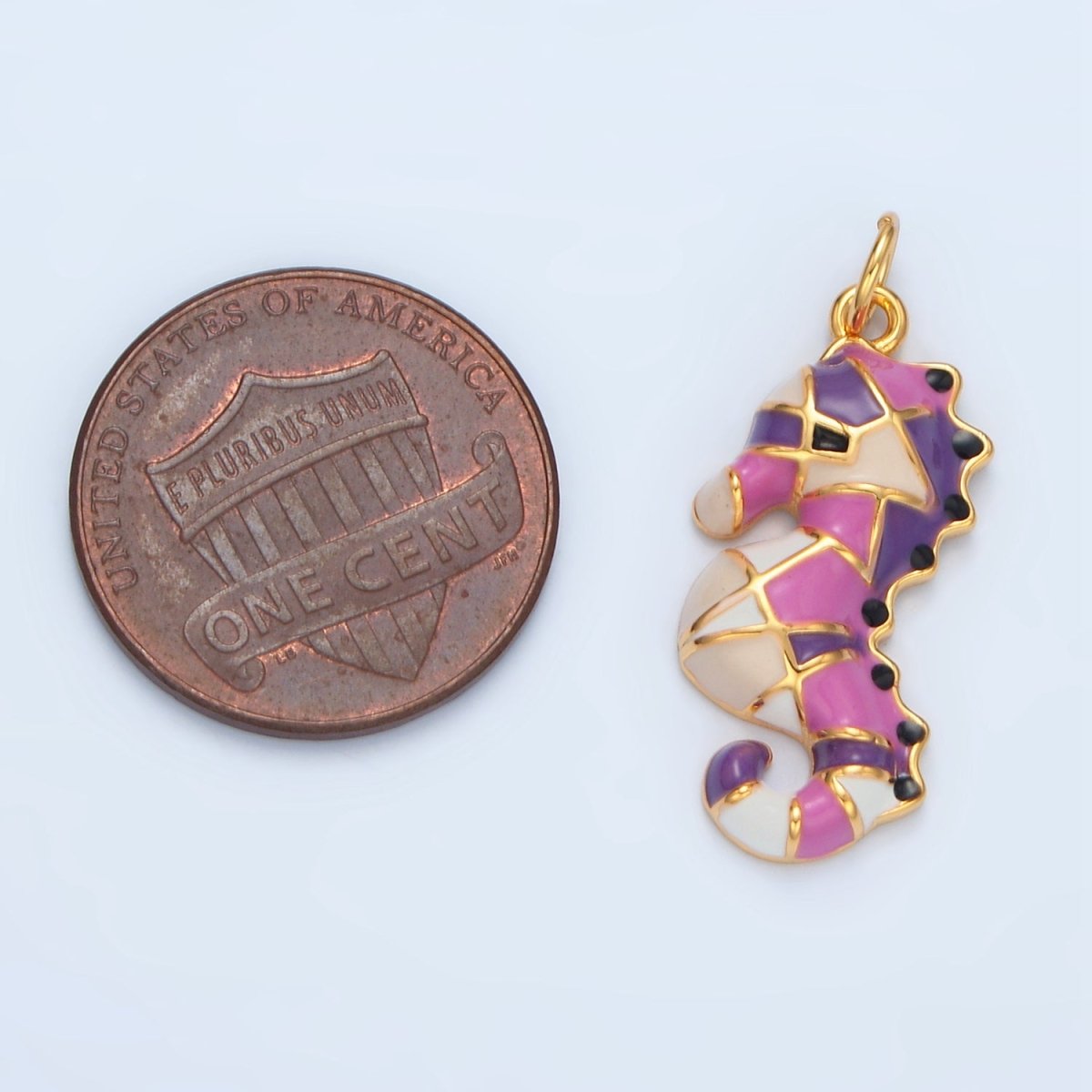 14K Gold plated Multicolor Enamel Sea Horse Animal Charm | AC173 - DLUXCA