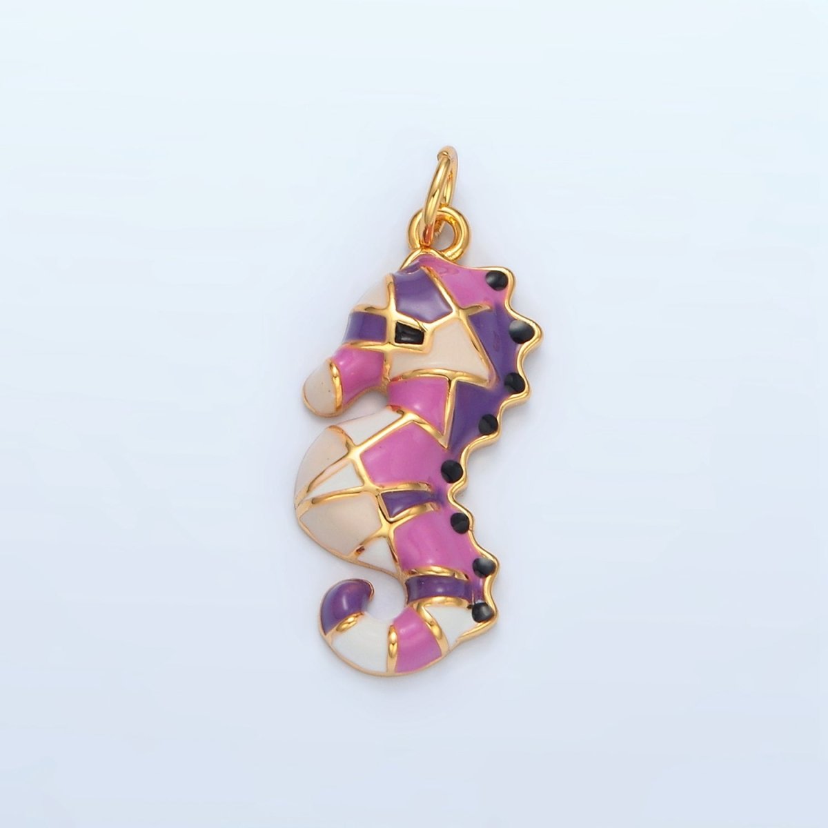 14K Gold plated Multicolor Enamel Sea Horse Animal Charm | AC173 - DLUXCA