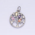 14K Gold plated Multicolor Marquise CZ Leaf Tree Open Round Charm in Gold & Silver | N1500 N1501 - DLUXCA
