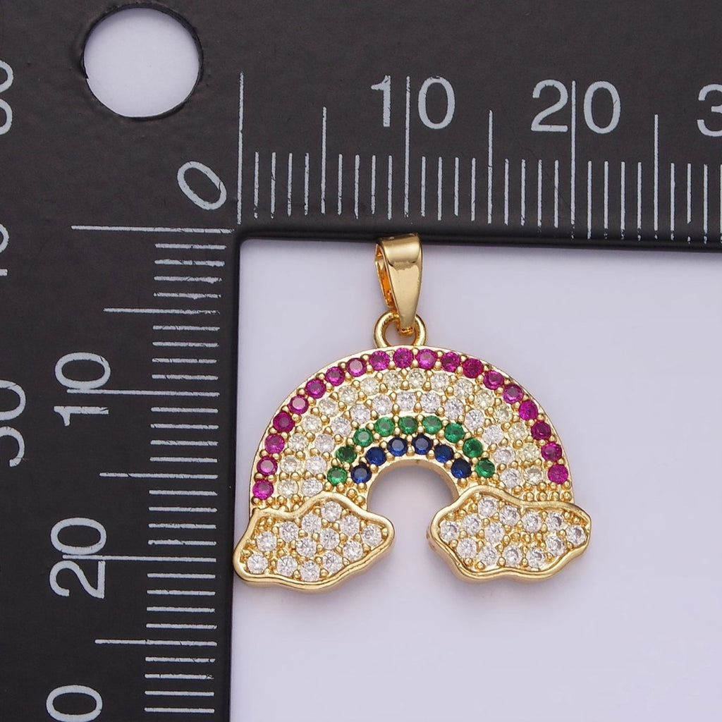 14K Gold plated Multicolor Micro Paved CZ Cloudy Rainbow Pendant | N1825 - DLUXCA