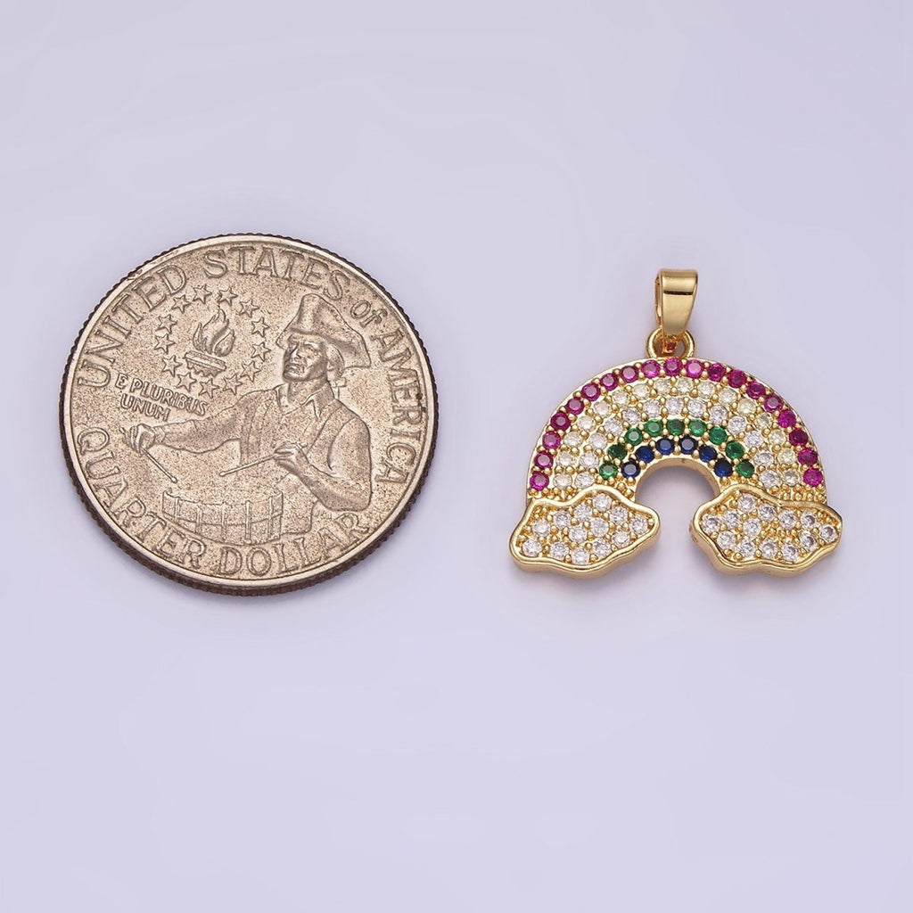 14K Gold plated Multicolor Micro Paved CZ Cloudy Rainbow Pendant | N1825 - DLUXCA
