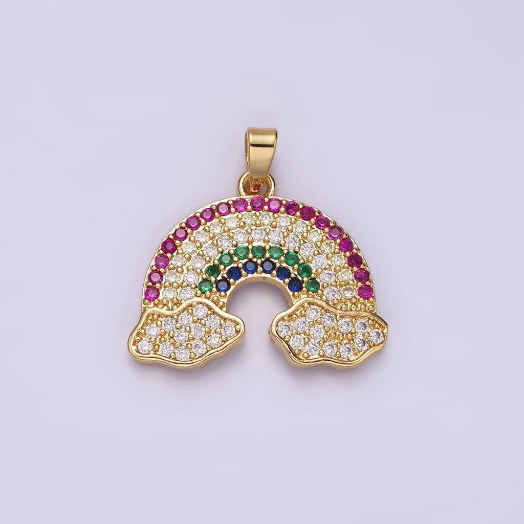 14K Gold plated Multicolor Micro Paved CZ Cloudy Rainbow Pendant | N1825 - DLUXCA
