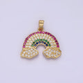14K Gold plated Multicolor Micro Paved CZ Cloudy Rainbow Pendant | N1825 - DLUXCA