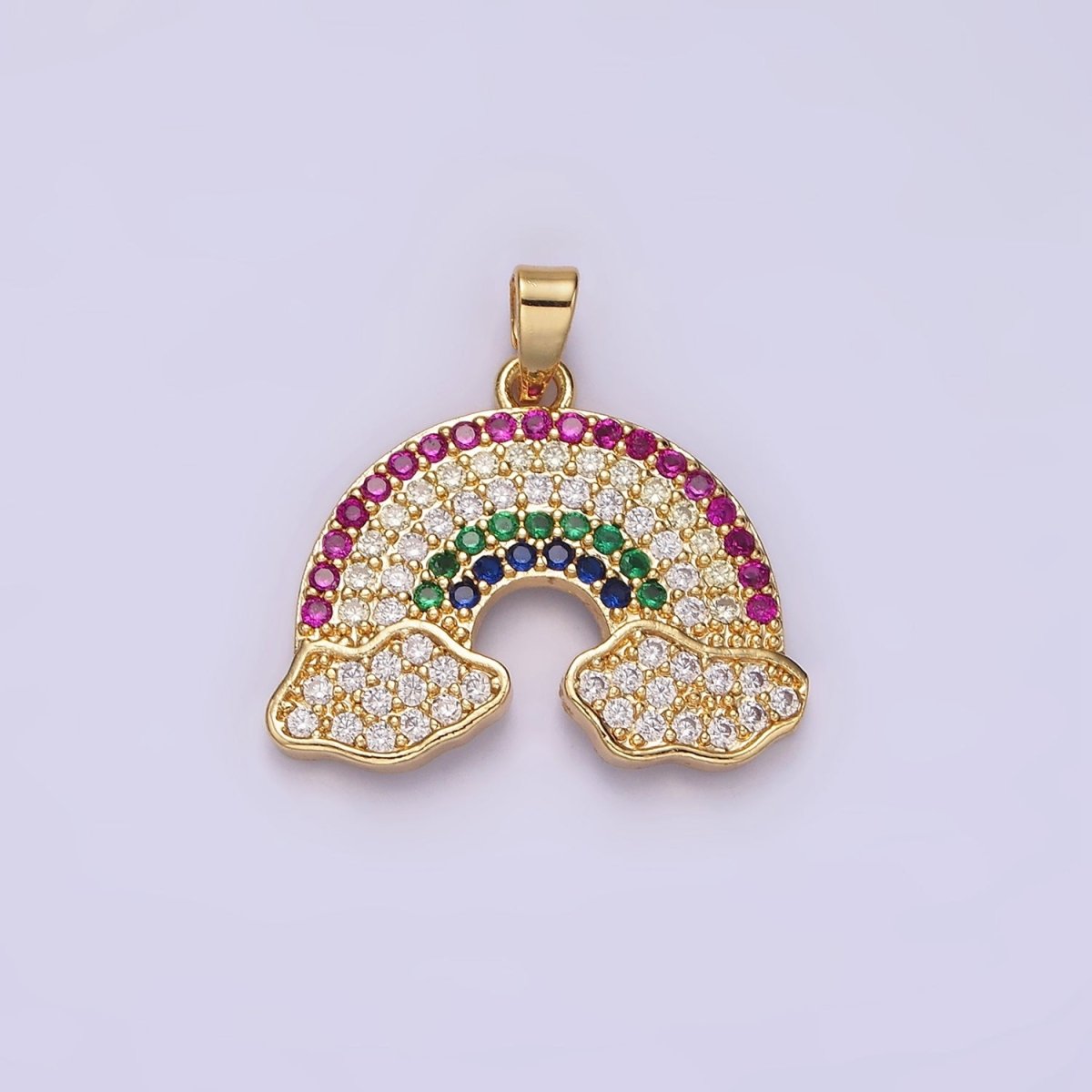 14K Gold plated Multicolor Micro Paved CZ Cloudy Rainbow Pendant | N1825 - DLUXCA