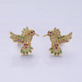 14K Gold plated Multicolor Micro Paved CZ Hummingbird Pet Earrings Set in Gold & Silver | AD-434 AD-435