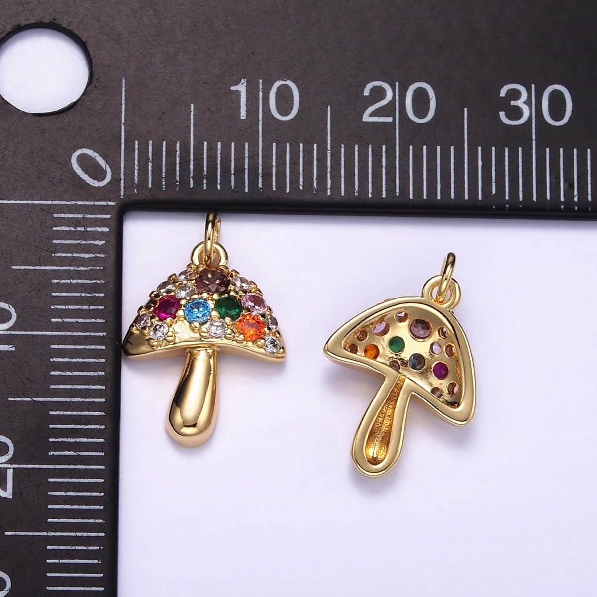 14K Gold plated Multicolor Micro Paved CZ Mushroom Charm | W776 - DLUXCA