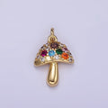 14K Gold plated Multicolor Micro Paved CZ Mushroom Charm | W776 - DLUXCA