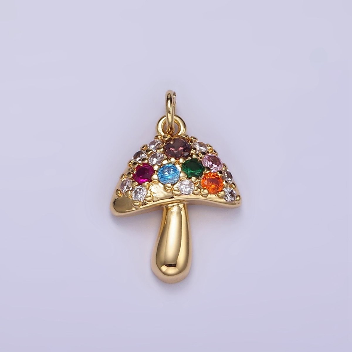 14K Gold plated Multicolor Micro Paved CZ Mushroom Charm | W776 - DLUXCA