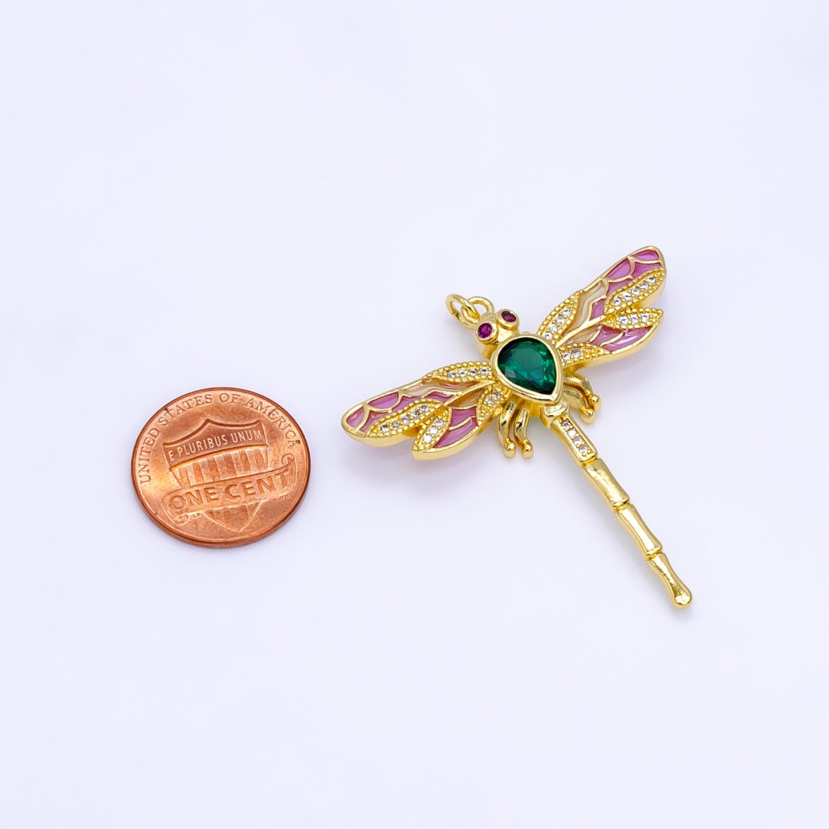 14K Gold plated Multicolor Micro Paved Dragonfly Insect Charm | E901 - DLUXCA