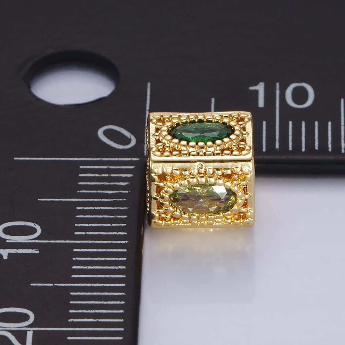 14K Gold plated Multicolor Oval CZ Flower Filigree Rectangular Bead | B883 - DLUXCA