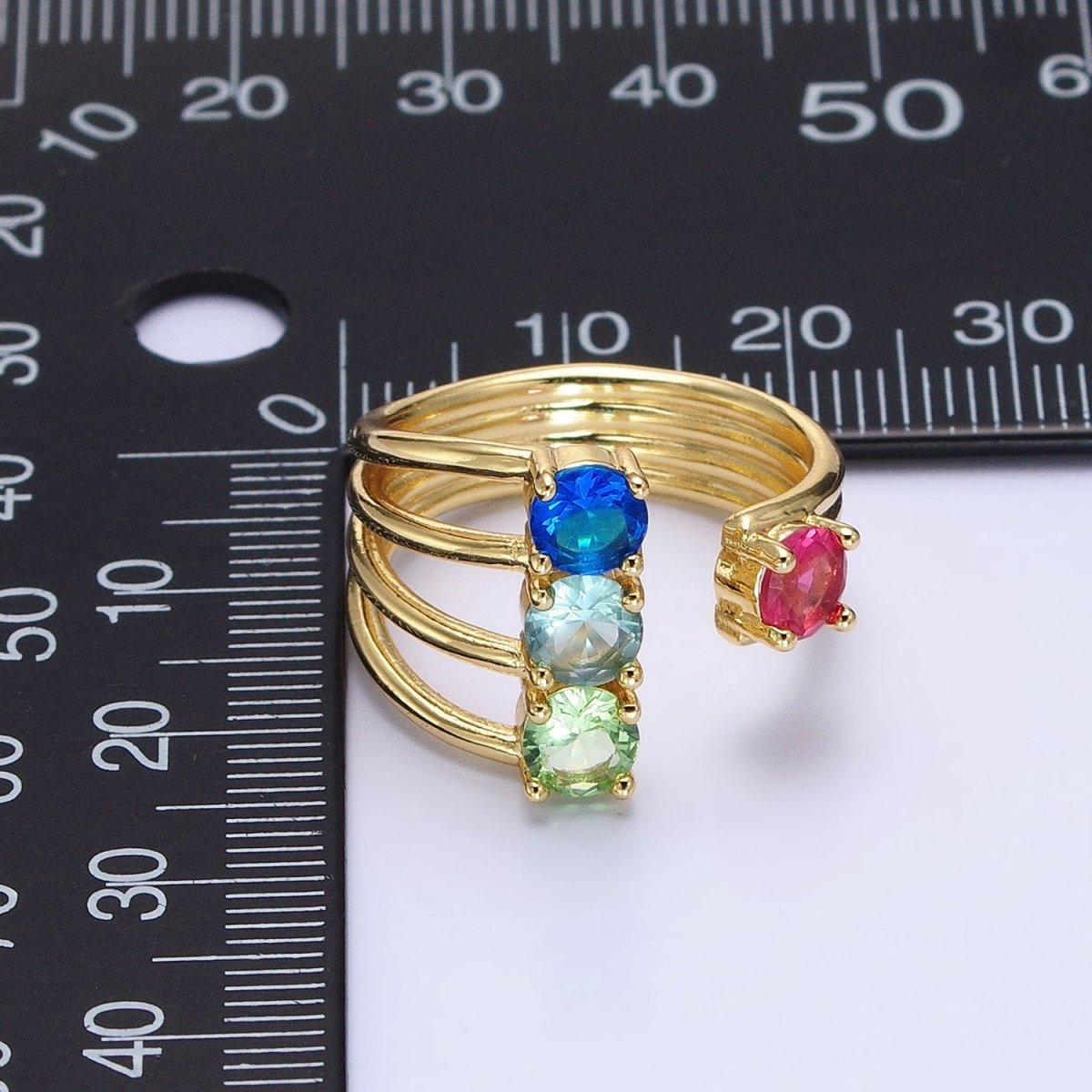 14K Gold plated Multicolor Round CZ Multiple Band Statement Ring in Gold & Silver | O-1952 O-1953