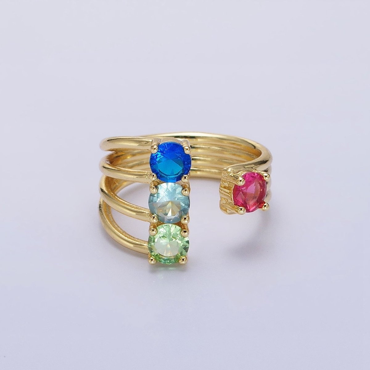 14K Gold plated Multicolor Round CZ Multiple Band Statement Ring in Gold & Silver | O-1952 O-1953