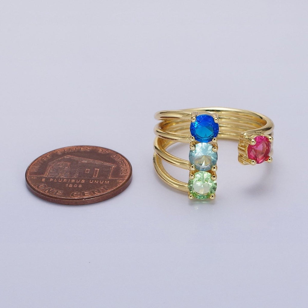 14K Gold plated Multicolor Round CZ Multiple Band Statement Ring in Gold & Silver | O-1952 O-1953